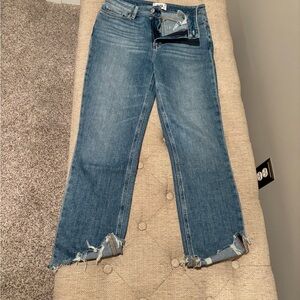 PAIGE Blue Cropped Distressed Jeans